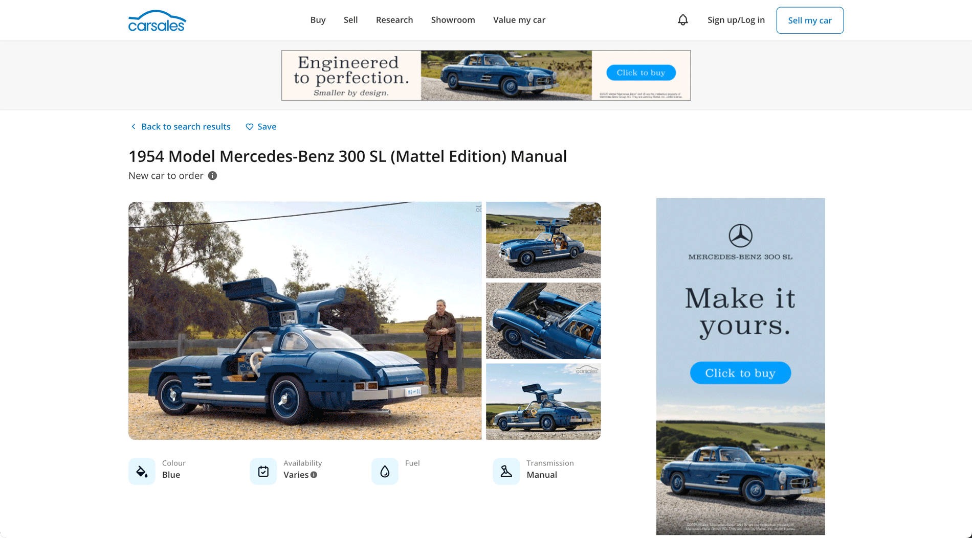 Racing legend Craig Lowndes lists his 1954 Mercedes-Benz 300 SL for $219.99 on Carsales, in new Mattel Brick Shop launch via Thinkerbell